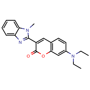 Chemical structure of 7-(Diethylamino)-3-(1-methyl-2-benzimidazolyl)coumarin , CAS 41044-12-6, AChemBlock W159840