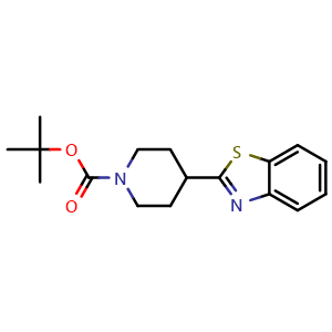 Chemical structure of tert-Butyl 4-(benzo[d]thiazol-2-yl)piperidine-1-carboxylate , CAS 1373879-28-7, AChemBlock W159845