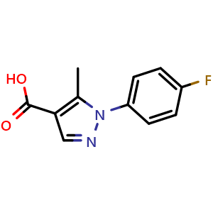 Chemical structure of 1-(4-Fluorophenyl)-5-methyl-1H-pyrazole-4-carboxylic acid , CAS 217073-76-2, AChemBlock W159907