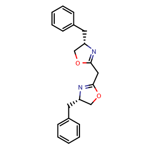 Chemical structure of (4S,4'S)-2,2'-Methylenebis[4,5-dihydro-4-(phenylmethyl)oxazole] , CAS 132098-58-9, AChemBlock W159946