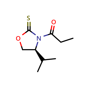 Chemical structure of 1-[(4S)-4-(1-Methylethyl)-2-thioxo-3-oxazolidinyl]-1-propanone , CAS 113023-57-7, AChemBlock W159955