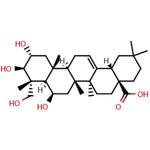 Chemical structure of 2A,6B,23-TRIHYDROXYL OLEANOLIC ACID , CAS 564-13-6, AChemBlock W160001
