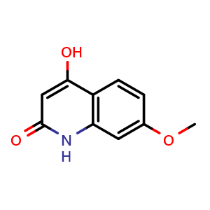 Chemical structure of 4-Hydroxy-7-methoxyquinolin-2(1H)-one , CAS 27037-34-9, AChemBlock W160004