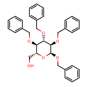 Chemical structure of Benzyl 2,3,4-tri-O-benzyl-alpha-D-glucopyranoside , CAS 59935-49-8, AChemBlock W160030