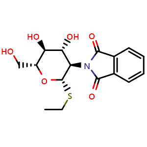 Chemical structure of Ethyl 2-deoxy-2-(1,3-dihydro-1,3-dioxo-2H-isoindol-2-yl)-1-thio-beta-D-glucopyranoside , CAS 130539-43-4, AChemBlock W160035