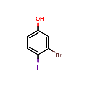 Chemical structure of 3-Bromo-4-iodophenol , CAS 1037298-05-7, AChemBlock W160066