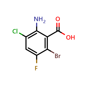 Chemical structure of 2-Amino-6-bromo-3-chloro-5-fluorobenzoic acid , CAS 1513119-35-1, AChemBlock W160075