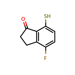 Chemical structure of 4-Fluoro-7-mercapto-2,3-dihydro-1H-inden-1-one , CAS 1672661-79-8, AChemBlock W160169