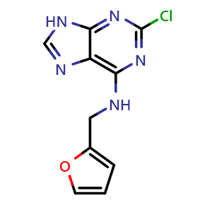 Chemical structure of 2-Chloro-N-(furan-2-ylmethyl)-9H-purin-6-amine , CAS 101862-47-9, AChemBlock W160173