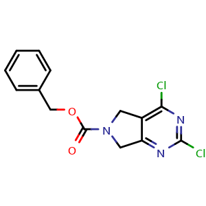 Chemical structure of Benzyl 2,4-dichloro-5,7-dihydro-6H-pyrrolo[3,4-d]pyrimidine-6-carboxylate , CAS 1990514-48-1, AChemBlock W160181