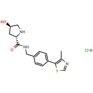Chemical structure of (2S,4R)-4-Hydroxy-N-(4-(4-methylthiazol-5-yl)benzyl)pyrrolidine-2-carboxamide hydrochloride , CAS 1448189-90-9, AChemBlock W160185