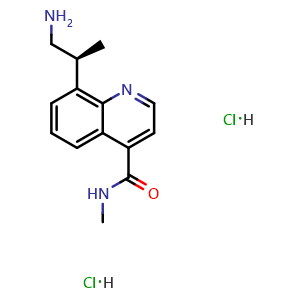 Chemical structure of (S)-8-(1-Aminopropan-2-yl)-N-methylquinoline-4-carboxamide dihydrochloride , CAS 1476076-41-1, AChemBlock W160200