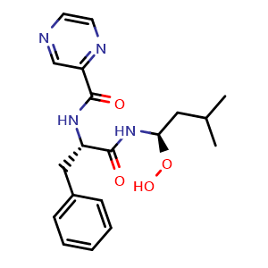 Chemical structure of N-[(1S)-2-[[(1R)-1-Hydroperoxy-3-methylbutyl]amino]-2-oxo-1-(phenylmethyl)ethyl]-2-pyrazinecarboxamide , CAS 886979-78-8, AChemBlock W160205