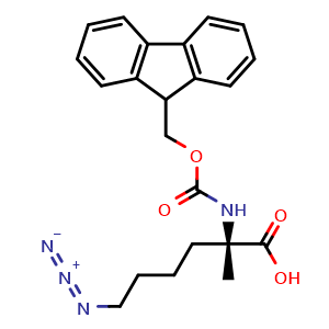 Chemical structure of (S)-2-((((9H-Fluoren-9-yl)methoxy)carbonyl)amino)-6-azido-2-methylhexanoic acid , CAS 1050501-64-8, AChemBlock W160220