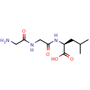 Chemical structure of (S)-2-(2-(2-Aminoacetamido)acetamido)-4-methylpentanoic acid , CAS 14857-82-0, AChemBlock W160275