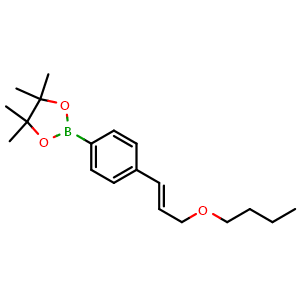 Chemical structure of (E)-2-(4-(3-Butoxyprop-1-en-1-yl)phenyl)-4,4,5,5-tetramethyl-1,3,2-dioxaborolane , AChemBlock W160292