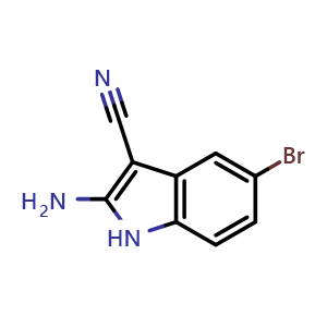 Chemical structure of 2-amino-5-bromo-1H-indole-3-carbonitrile , CAS 1242140-64-2, AChemBlock W160302