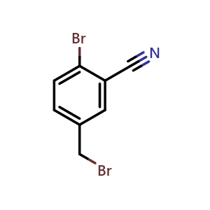 Chemical structure of 2-Bromo-5-(bromomethyl)benzonitrile , CAS 1032822-10-8, AChemBlock W160337