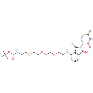 Chemical structure of tert-Butyl (2-(2-(2-(2-((2-(2,6-dioxopiperidin-3-yl)-1,3-dioxoisoindolin-4-yl)amino)ethoxy)ethoxy)ethoxy)ethyl)carbamate , CAS 2204246-03-5, AChemBlock W160342