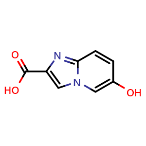 Chemical structure of 6-Hydroxyimidazo[1,2-a]pyridine-2-carboxylic acid , CAS 1781183-23-0, AChemBlock W160343