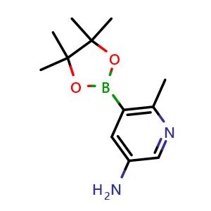 Chemical structure of 6-Methyl-5-(4,4,5,5-tetramethyl-1,3,2-dioxaborolan-2-yl)pyridin-3-amine , CAS 1800401-67-5, AChemBlock W160345