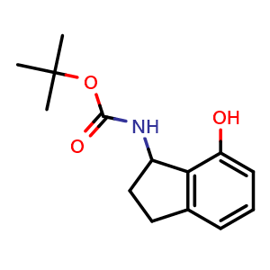 Chemical structure of tert-Butyl (7-hydroxy-2,3-dihydro-1H-inden-1-yl)carbamate , CAS 1785367-12-5, AChemBlock W160363