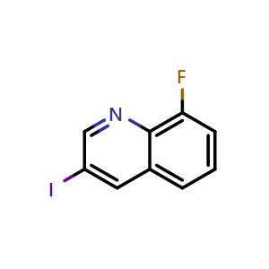 Chemical structure of 8-Fluoro-3-iodoquinoline , CAS 866782-59-4, AChemBlock W160384