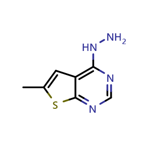 Chemical structure of 4-Hydrazinyl-6-methylthieno[2,3-d]pyrimidine , CAS 439692-69-0, AChemBlock W160390