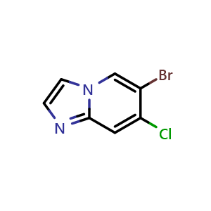 Chemical structure of 6-Bromo-7-chloroimidazo[1,2-a]pyridine , CAS 1303890-45-0, AChemBlock W160418