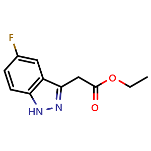 Chemical structure of Ethyl 2-(5-fluoro-1H-indazol-3-yl)acetate , CAS 885271-93-2, AChemBlock W160439