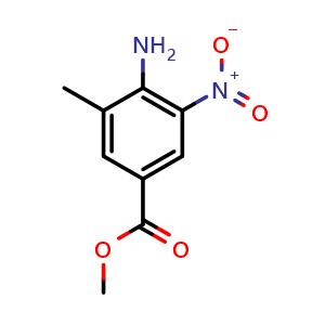 Chemical structure of Methyl 4-amino-3-methyl-5-nitrobenzoate , CAS 668276-44-6, AChemBlock W160440