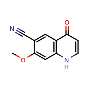 Chemical structure of 7-Methoxy-4-oxo-1,4-dihydroquinoline-6-carbonitrile , CAS 417721-15-4, AChemBlock W160469