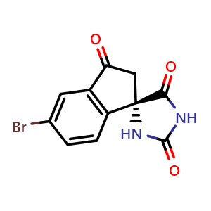 Chemical structure of (S)-5'-Bromospiro[imidazolidine-4,1'-indene]-2,3',5(2'H)-trione , CAS 1889290-55-4, AChemBlock W160481