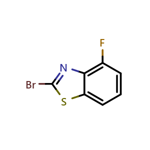 Chemical structure of 2-bromo-4-fluoro-1,3-benzothiazole , CAS 887580-83-8, AChemBlock W160514