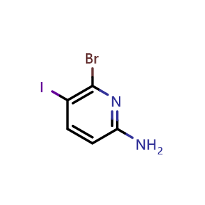 Chemical structure of 6-bromo-5-iodo-pyridin-2-amine , CAS 1806995-70-9, AChemBlock W160520