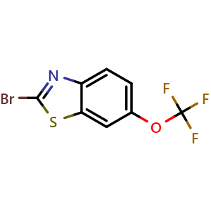 Chemical structure of 2-bromo-6-(trifluoromethoxy)-1,3-benzothiazole , CAS 628725-99-5, AChemBlock W160522