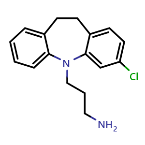 Chemical structure of 3-(3-Chloro-10,11-dihydro-5H-dibenzo[b,f]azepin-5-yl)propan-1-amine , CAS 62724-32-7, AChemBlock W160528