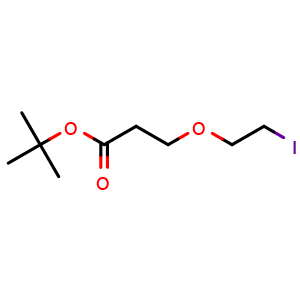 Chemical structure of tert-Butyl 3-(2-iodoethoxy)propanoate , CAS 2296723-16-3, AChemBlock W160537
