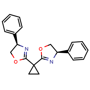 Chemical structure of (4R,4'R)-2,2'-Cyclopropylidenebis[4,5-dihydro-4-phenyloxazole] , CAS 1819994-24-5, AChemBlock W160568