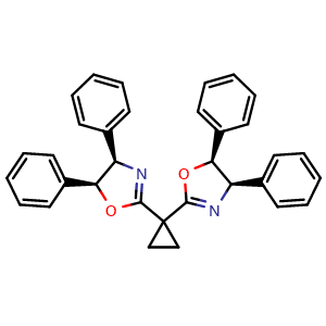 Chemical structure of (4R,4'R,5S,5'S)-2,2'-Cyclopropylidenebis[4,5-dihydro-4,5-diphenyloxazole] , CAS 229184-96-7, AChemBlock W160569