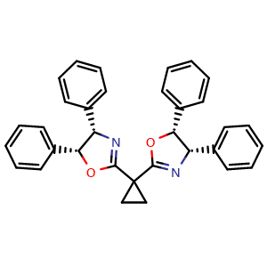 Chemical structure of (4S,4'S,5R,5'R)-2,2'-Cyclopropylidenebis[4,5-dihydro-4,5-diphenyloxazole] , CAS 229184-97-8, AChemBlock W160570