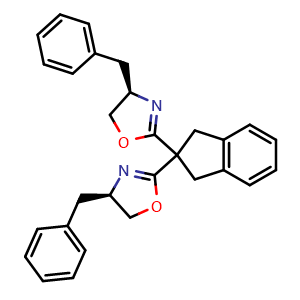 Chemical structure of (4R,4'R)-2,2'-(1,3-Dihydro-2H-inden-2-ylidene)bis[4,5-dihydro-4-(phenylmethyl)oxazole] , CAS 2757082-00-9, AChemBlock W160577