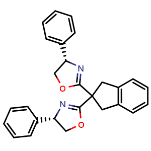 Chemical structure of (4S,4'S)-2,2'-(1,3-Dihydro-2H-inden-2-ylidene)bis[4,5-dihydro-4-phenyloxazole] , CAS 188780-32-7, AChemBlock W160578