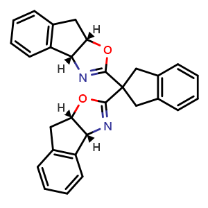 Chemical structure of (3aR,3a'R,8aS,8a'S)-2,2'-(2,3-Dihydro-1H-indene-2,2-diyl)bis(3a,8a-dihydro-8H-indeno[1,2-d]oxazole) , CAS 2757082-16-7, AChemBlock W160580