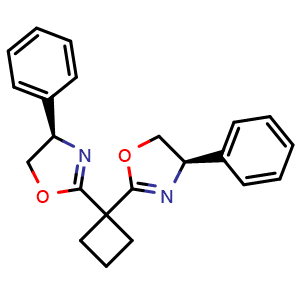 Chemical structure of (4R,4'R)-2,2'-Cyclobutylidenebis[4,5-dihydro-4-phenyloxazole] , CAS 1246401-48-8, AChemBlock W160585