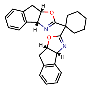 Chemical structure of (3aR,3a'R,8aS,8a'S)-2,2'-Cyclohexylidenebis[8,8a-dihydro-3aH-indeno[1,2-d]oxazole] , CAS 2097145-89-4, AChemBlock W160586