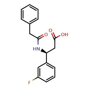 Chemical structure of (S)-3-(3-Fluorophenyl)-3-(2-phenylacetamido)propanoic acid , CAS 1374669-60-9, AChemBlock W160594