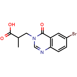 Chemical structure of 3-(6-Bromo-4-oxoquinazolin-3(4H)-yl)-2-methylpropanoic acid , CAS 1153831-60-7, AChemBlock W160597