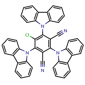 Chemical structure of 2,4,6-Tri(9H-carbazol-9-yl)-5-chloroisophthalonitrile , CAS 1469704-61-7, AChemBlock W160655