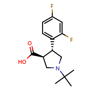 Chemical structure of (3S,4R)-1-(tert-Butyl)-4-(2,4-difluorophenyl)pyrrolidine-3-carboxylic acid , CAS 455957-94-5, AChemBlock W160664